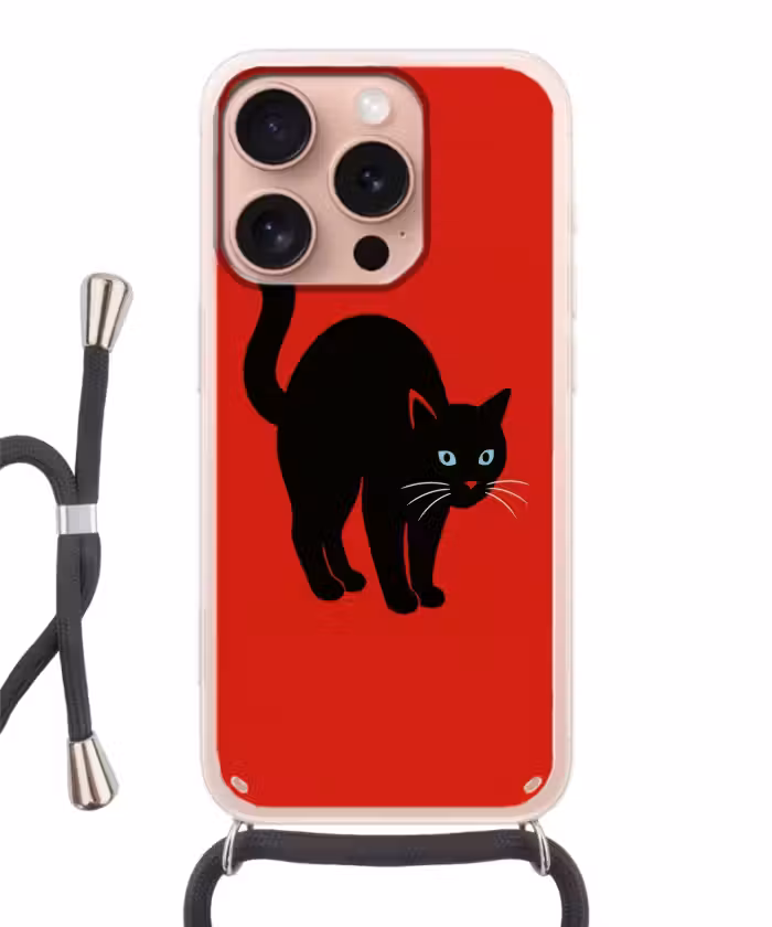 Handyhülle mit Band - Katze - Schwarz - Schwanz