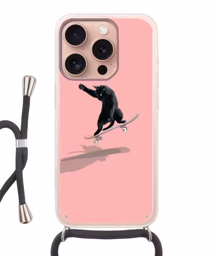 Handyhülle mit Band - Katze - Skateboard - Rosa