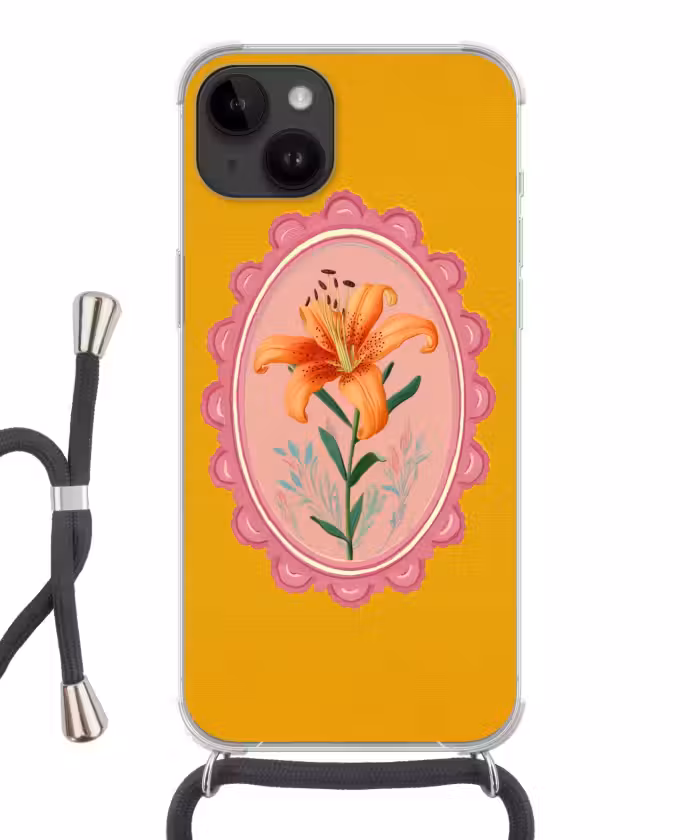 Handyhülle mit Band - Lilie - Orange - Rahmen - Oval