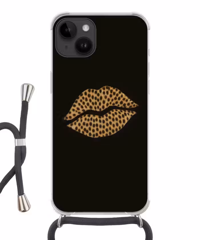 Handyhülle mit Band - Lippen - Schwarz - Pantherdruck