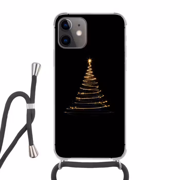 Handyhülle mit Band - Magie - Weihnachtsbaum - Lichtspiralen - Schwarz