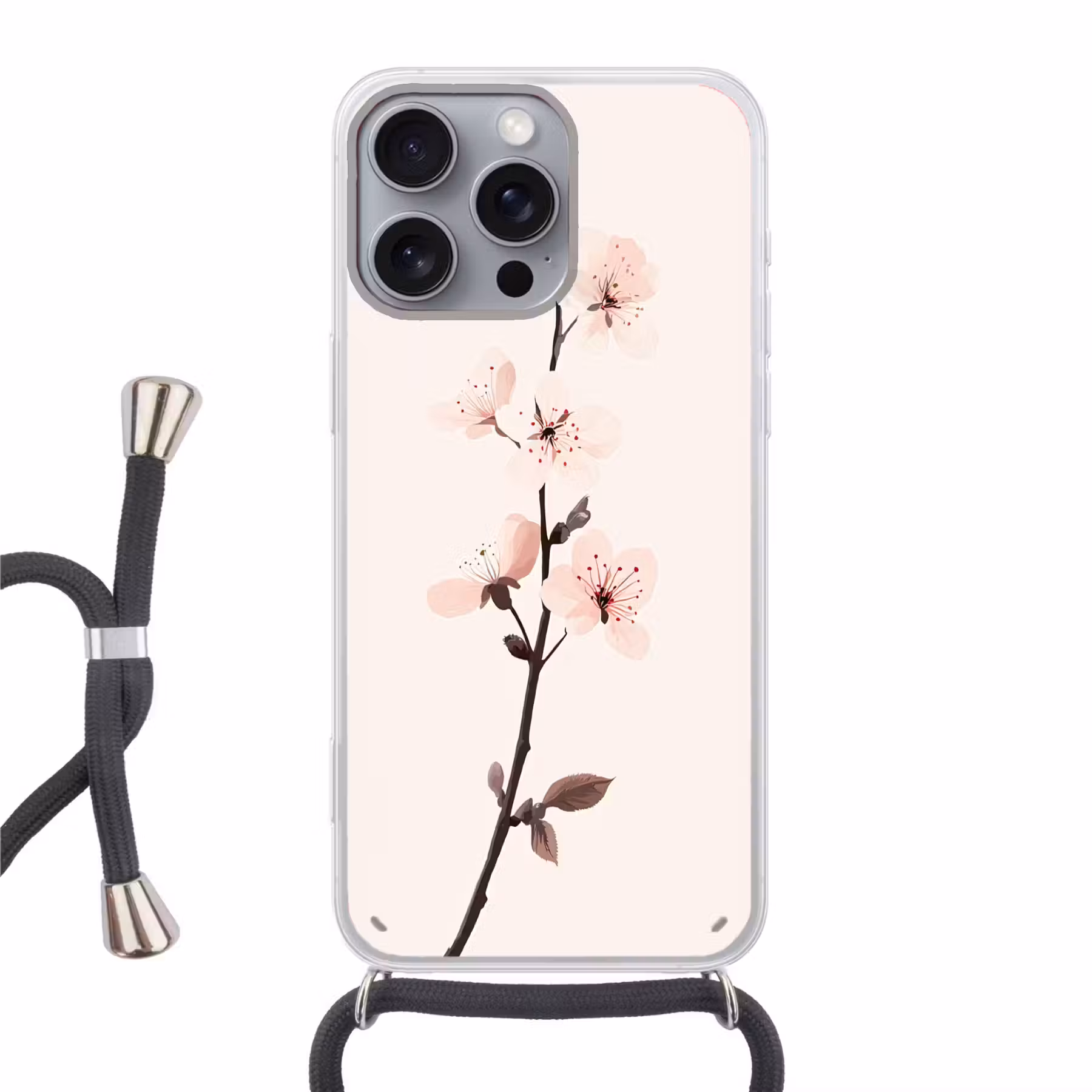 Handyhülle mit Band - Minimalistisch - Blüte - Zweig - Rosa