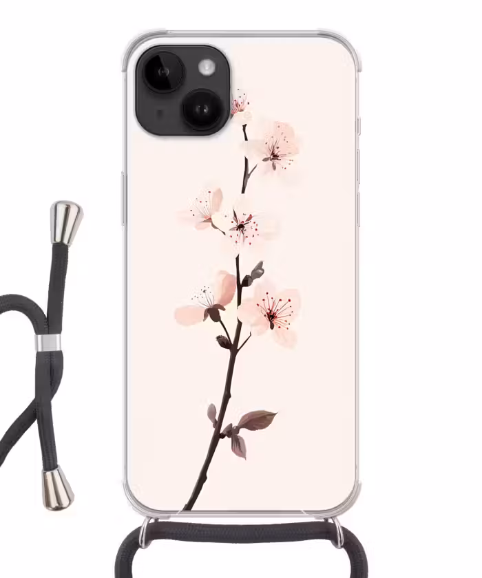 Handyhülle mit Band - Minimalistisch - Blüte - Zweig - Rosa