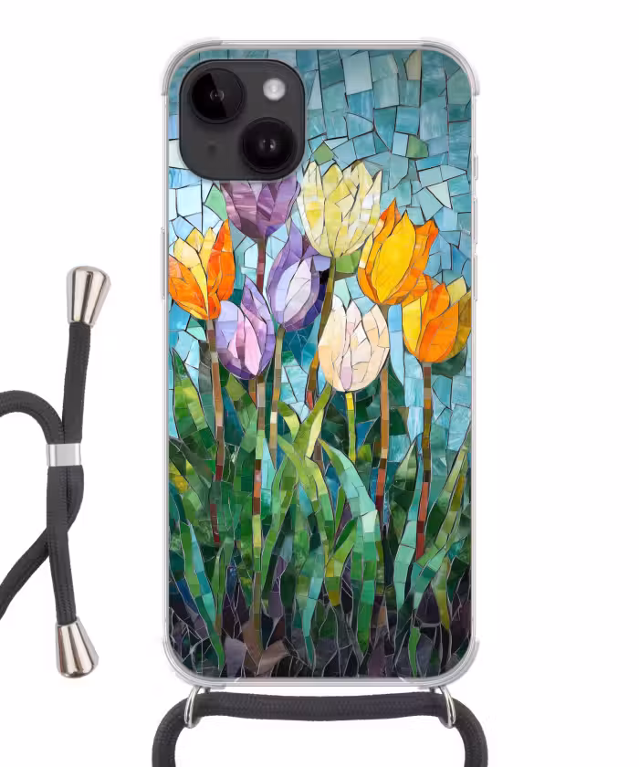 Handyhülle mit Band - Mosaik - Feld - Tulpen - Farbenfroh