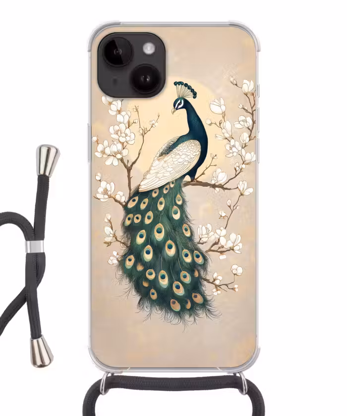 Handyhülle mit Band - Pfau - Zweig - Blumen