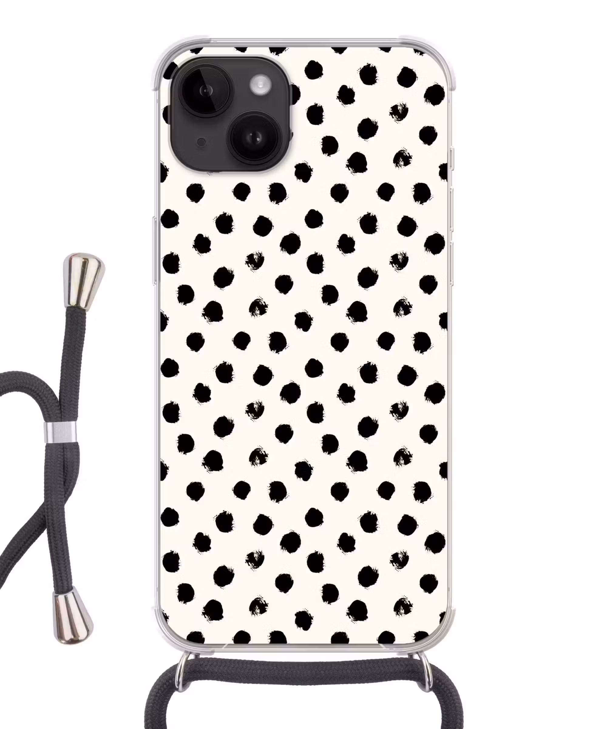 Handyhülle mit Band - Polka dots - Schwarz - Weiß - Druck - Minimalistisch