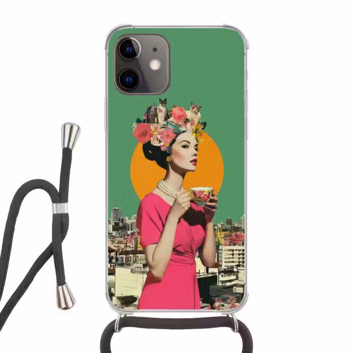 Handyhülle mit Band - Retro - Frau - Stadt - Sonne
