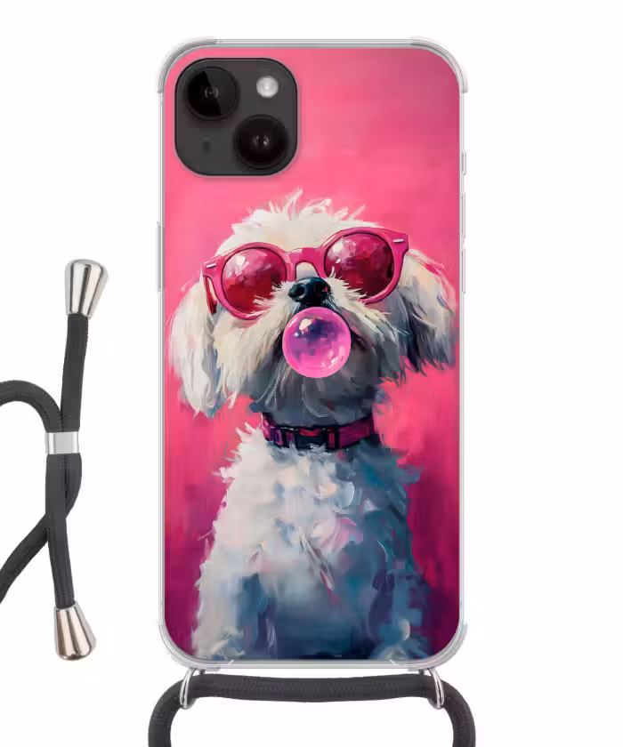 Handyhülle mit Band - Rosa - Hund - Blase