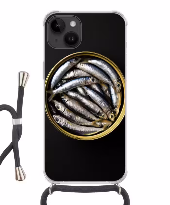 Handyhülle mit Band - Sardinen - Fisch - Rund - Schwarz