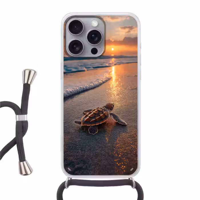Handyhülle mit Band - Schildkröte - Strand - Sonnenuntergang