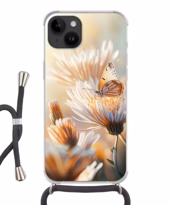Handyhülle mit Band - Schmetterling - Blume - Orange