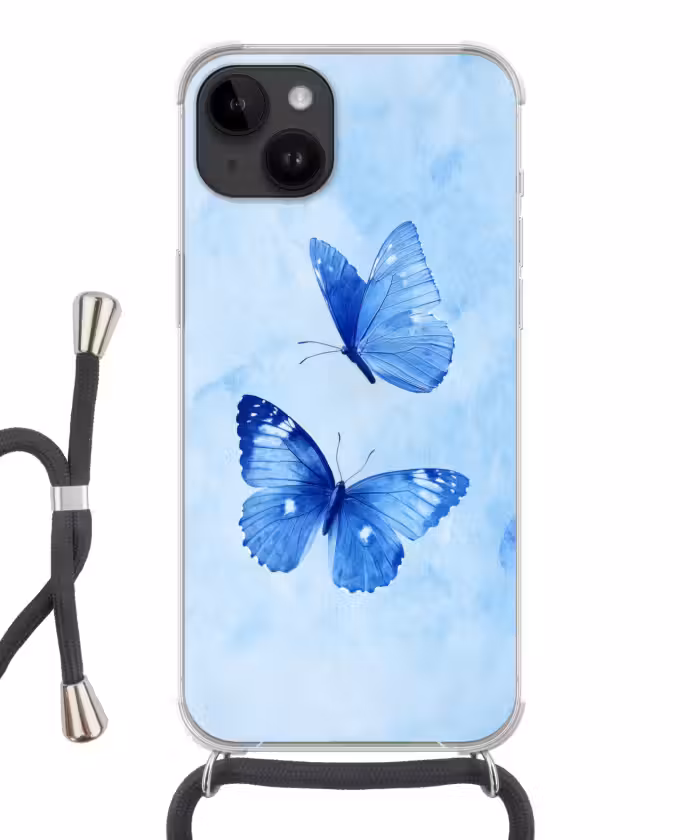 Handyhülle mit Band - Schmetterlinge - Ornamental - Blau