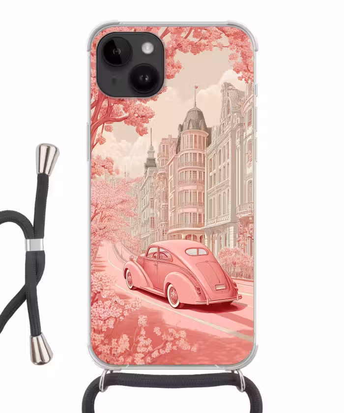 Handyhülle mit Band - Stadt - Auto - Rosa