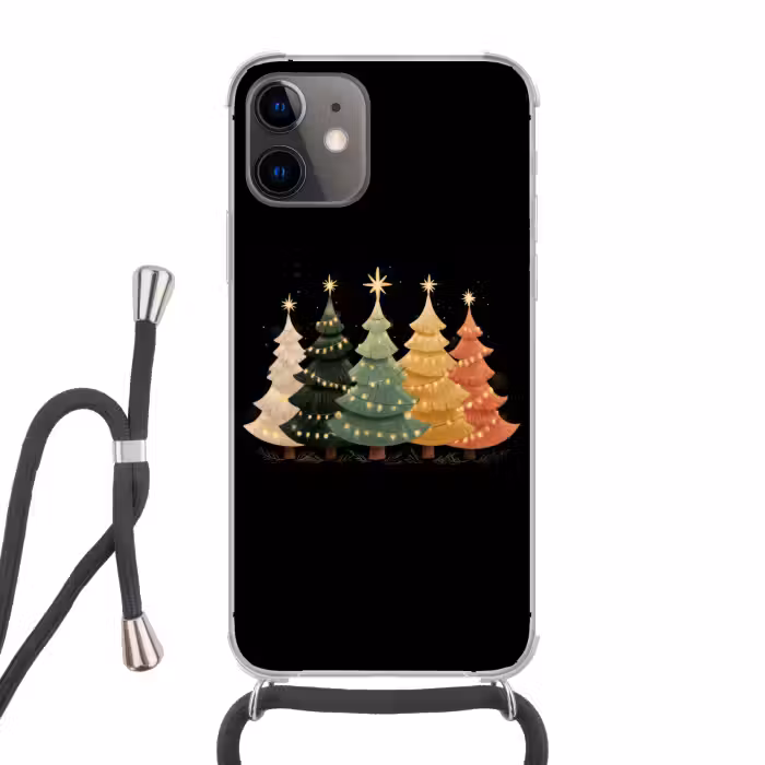 Handyhülle mit Band - Weihnachtsbäume - Bunt - Lichter - Stern