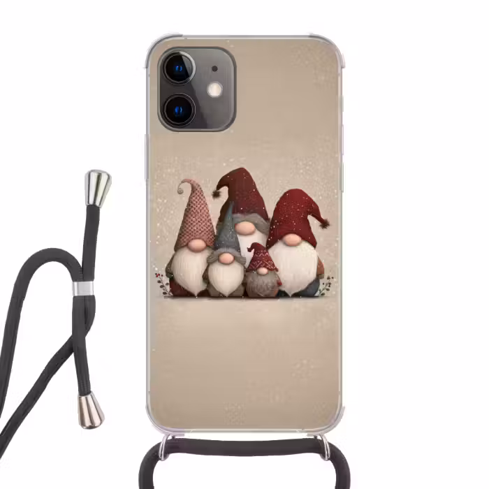 Handyhülle mit Band - Wichtel - Weihnachten - Schnee - Zipfelmützen