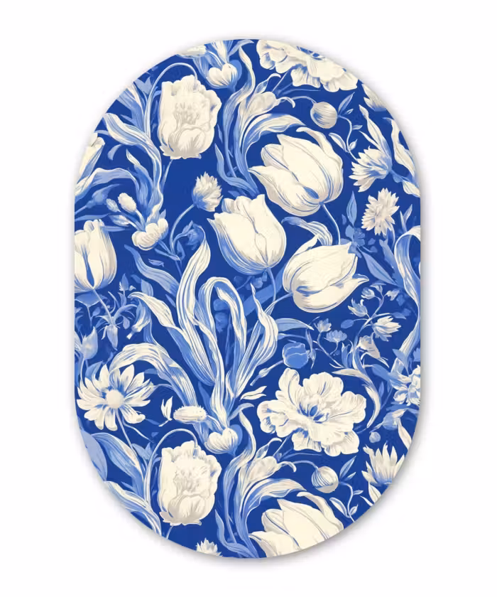 Forexbild Oval - Blumen - Delfter Blau - Muster - Tulpe