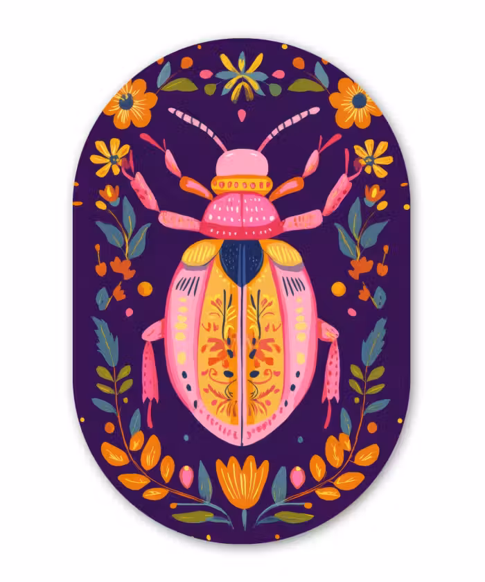 Forexbild Oval - Käfer - Leuchtend bunt - Blüten - Blätter