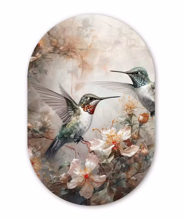 Forexbild Oval - Kolibri - Vögel - Blumen - Pflanzen