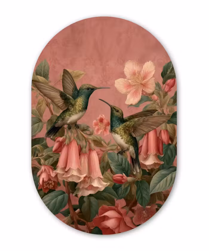 Forexbild Oval - Kolibris - Blumen - Grün - Rosa
