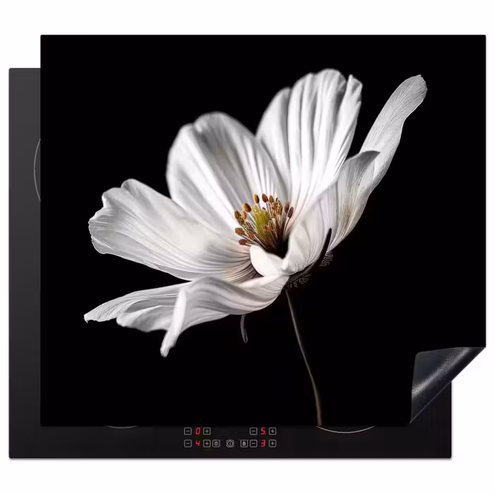 Herdabdeckplatte - Blume - Schwarz - Weiß