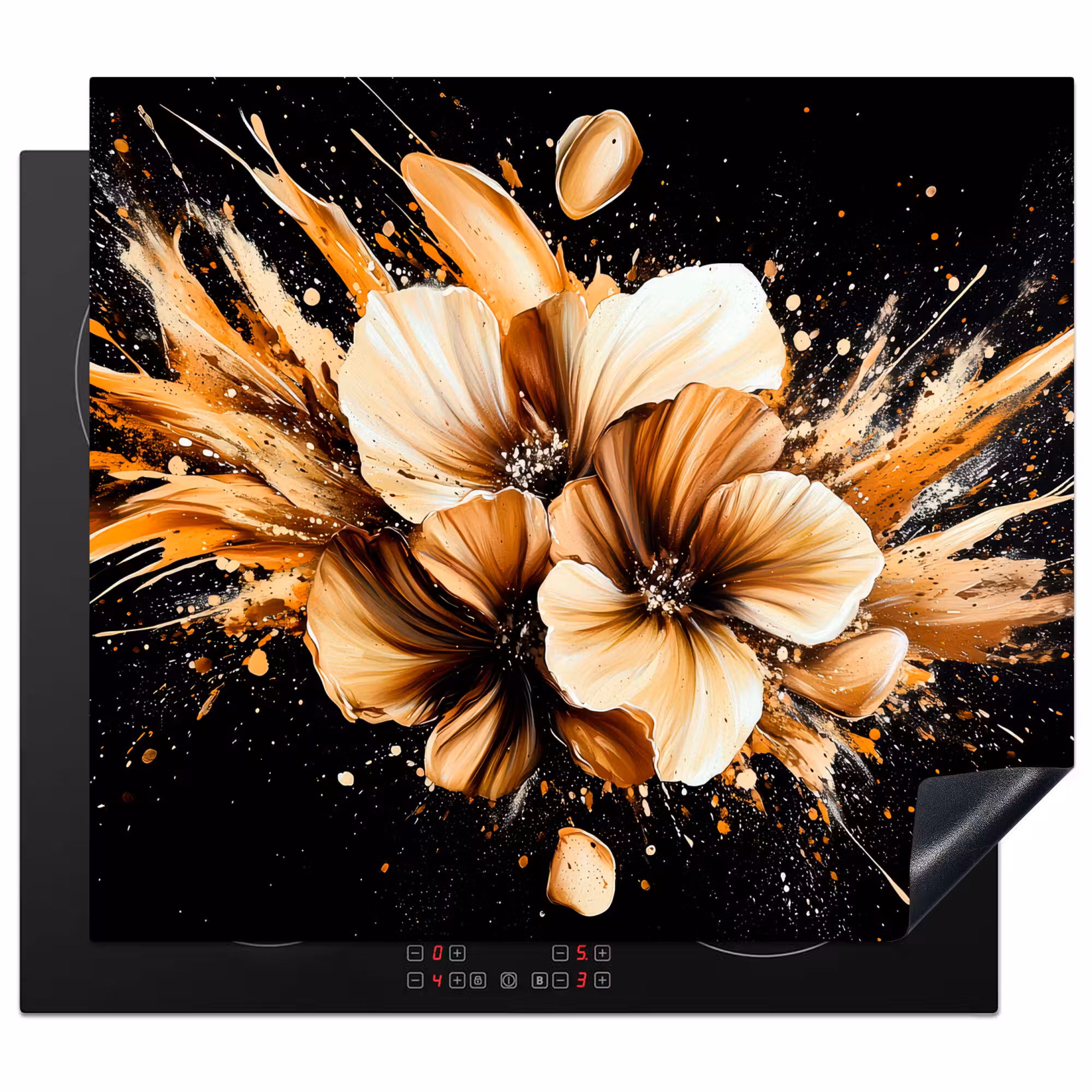 Herdabdeckplatte - Blumen - Gold - Graffiti - Schwarz - Abstrakt
