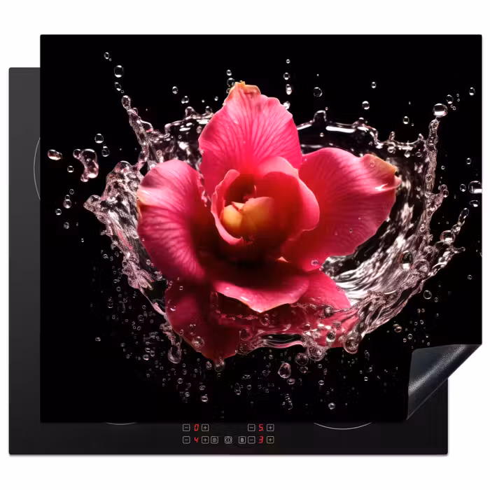 Herdabdeckplatte - Blumen - Rosa - Wasser - Schwarz - Botanisch - Natur