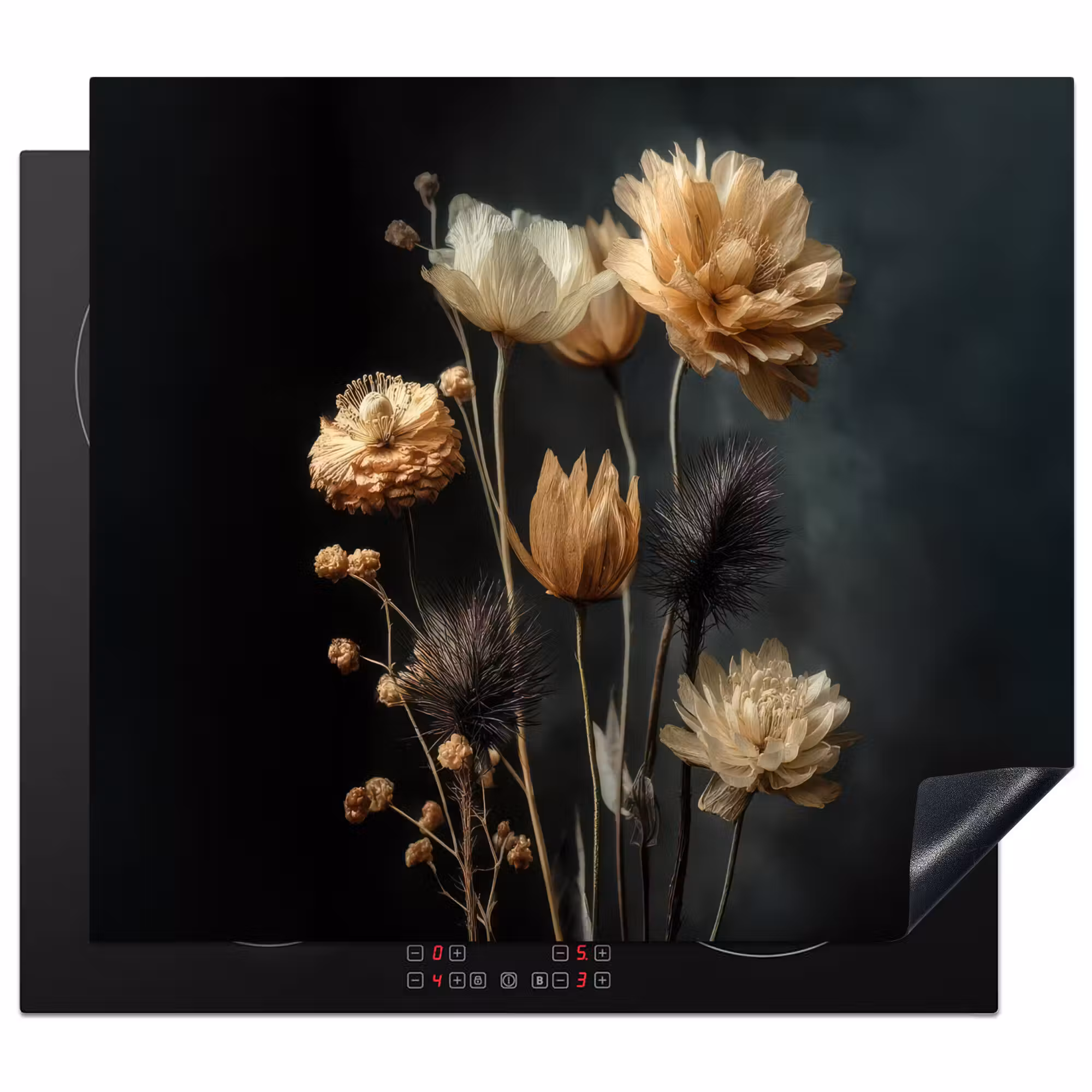 Herdabdeckplatte - Blumenstrauß - Blumen - Licht - Schwarz
