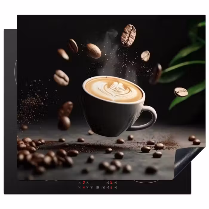 Herdabdeckplatte - Cappuccino - Tasse - Bohnen - Braun