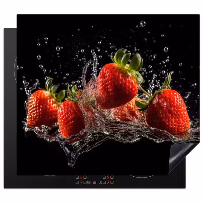 Herdabdeckplatte - Erdbeeren - Obst - Rot - Wasser - Schwarz