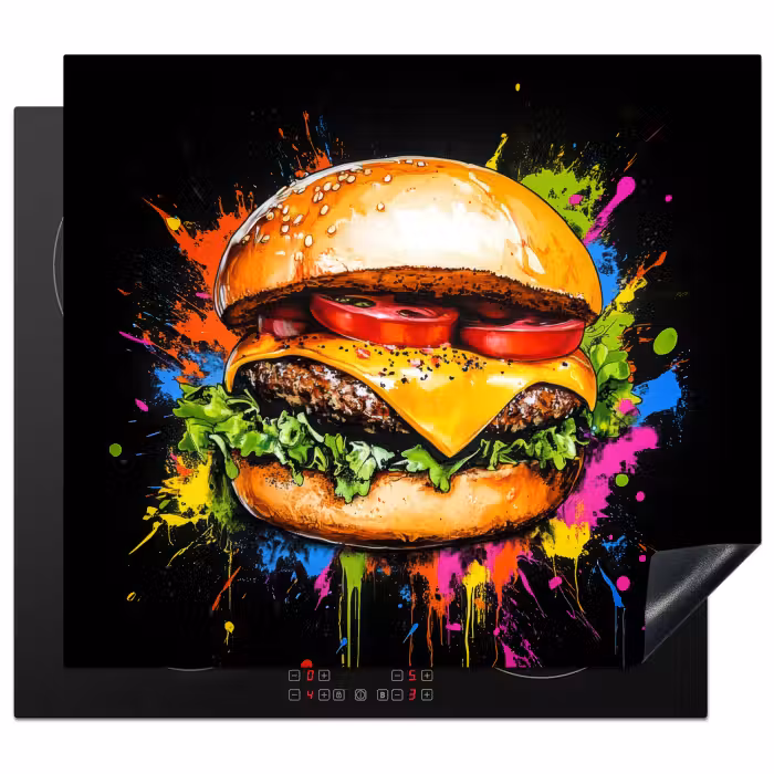 Herdabdeckplatte - Hamburger - Graffiti - Farbe - Bunt - Essen - Abstrakt