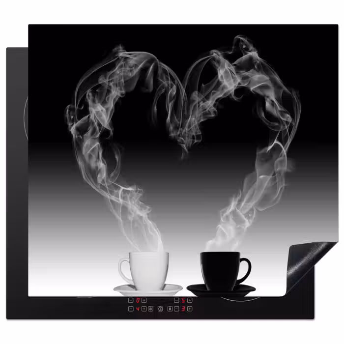 Herdabdeckplatte - Kaffee - Herz - Schwarz und weiß - Tassen