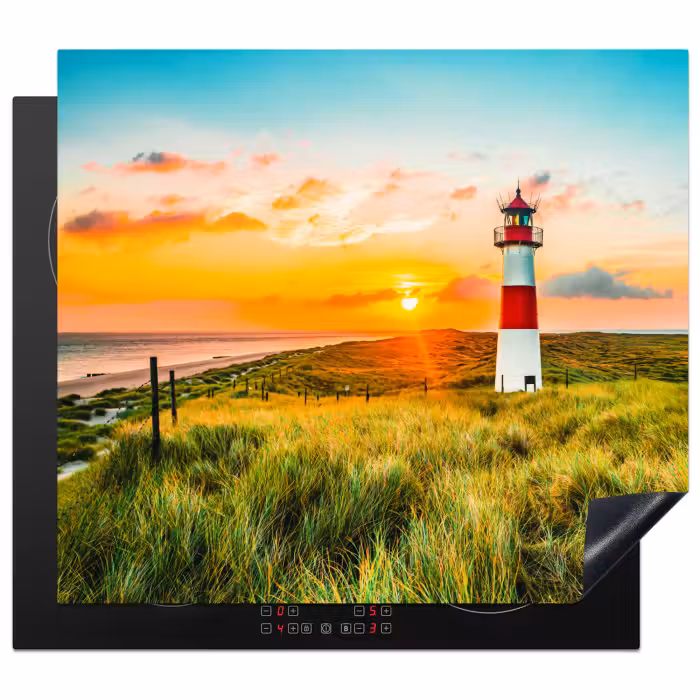 Herdabdeckplatte - Leuchtturm - Natur - Sonne - Landschaft - Gras - Strand - Meer