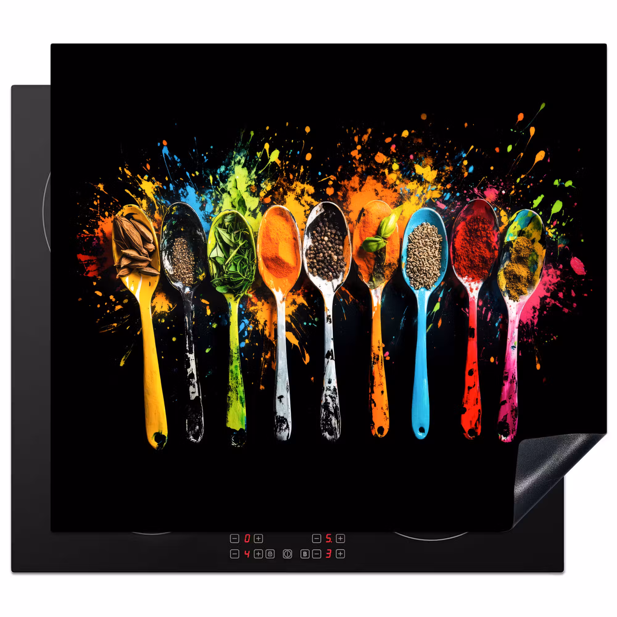 Herdabdeckplatte - Löffel - Gewürze - Modern - Graffiti - Farbe - Farbenfroh