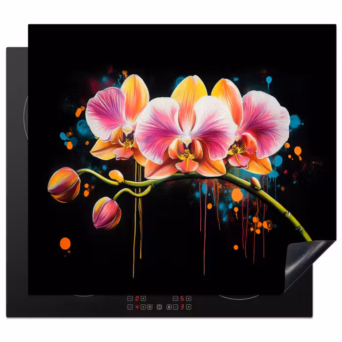 Herdabdeckplatte - Orchidee - Graffiti - Farbenfroh - Blumen - Abstrakt