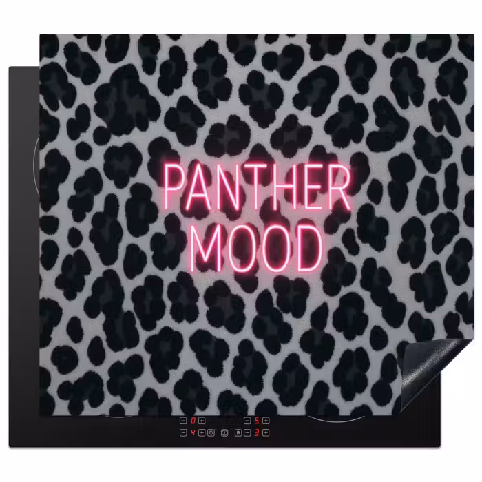 Herdabdeckplatte - Pantherdruck - Schwarz - Neonschrift - Rosa