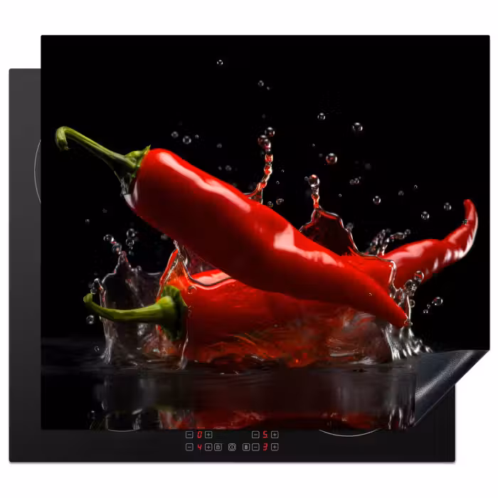 Herdabdeckplatte - Paprika - Rot - Schwarz - Wasser - Gemüse
