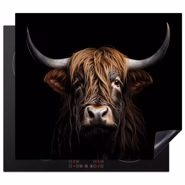 Herdabdeckplatte - Schottischer Highlander - Porträt - Schwarz - Tier