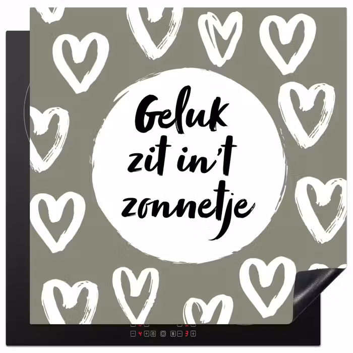 Tekst - geluk zit in 't zonnetje - Quotes - Geluk - Zon Inductie beschermer vinyl 3mm middel -3d