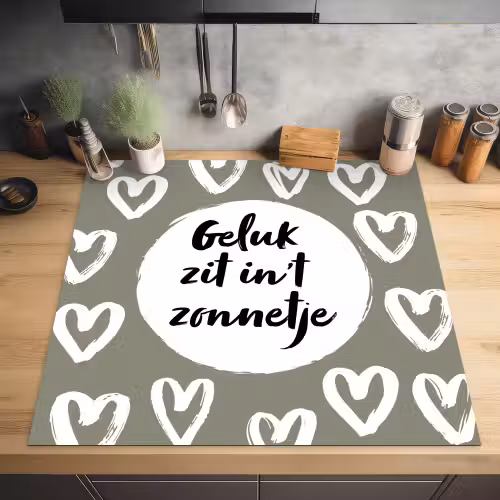 Tekst - geluk zit in 't zonnetje - Quotes - Geluk - Zon Inductie beschermer vinyl 3mm middel -sfeer5