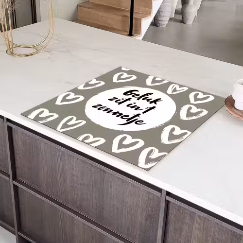 Tekst - geluk zit in 't zonnetje - Quotes - Geluk - Zon Inductie beschermer vinyl 3mm middel -sfeer8