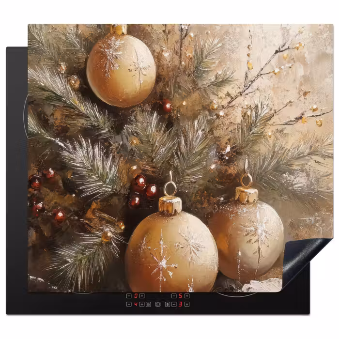 Herdabdeckplatte - Weihnachten - Kugeln - Beige - Gold
