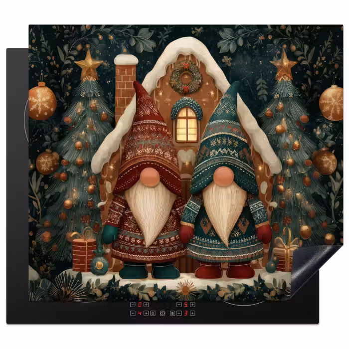 Herdabdeckplatte - Weihnachten - Wichtel - Lebkuchenhaus - Rot - Grün