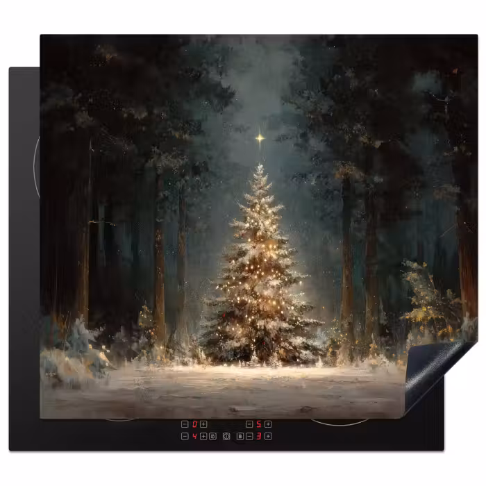 Herdabdeckplatte - Weihnachtsbaum - Wald - Schnee - mehrfarbig