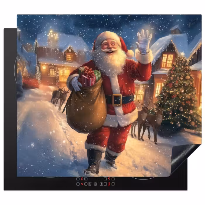 Herdabdeckplatte - Weihnachtsmann - Dorf - Hirsche - Dunkelheit