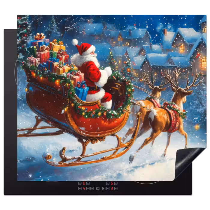 Herdabdeckplatte - Weihnachtsmann - Rentier - Weihnachten - Schnee
