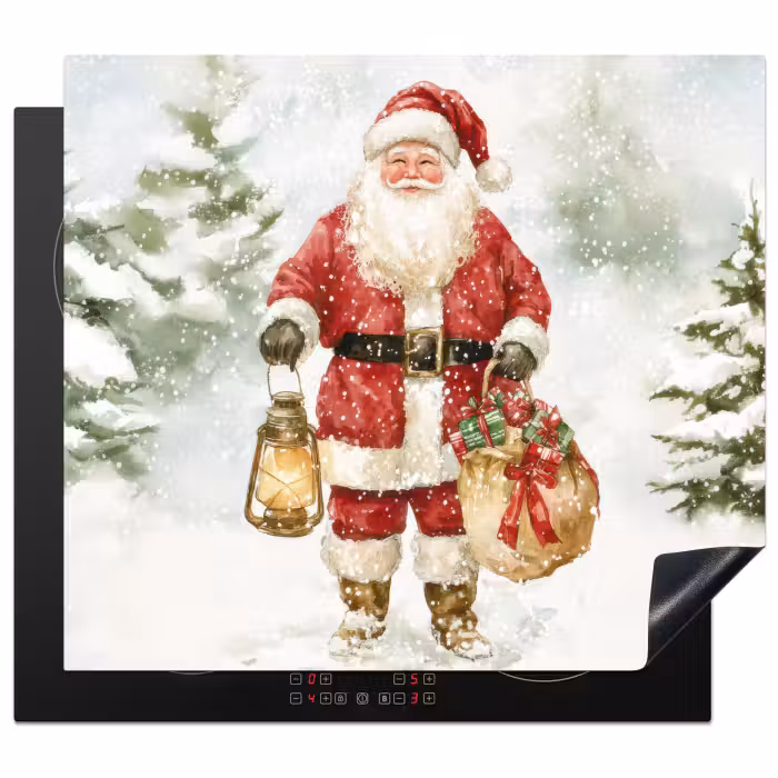 Herdabdeckplatte - Weihnachtsmann - Winter - Schnee - Weiß - Rot