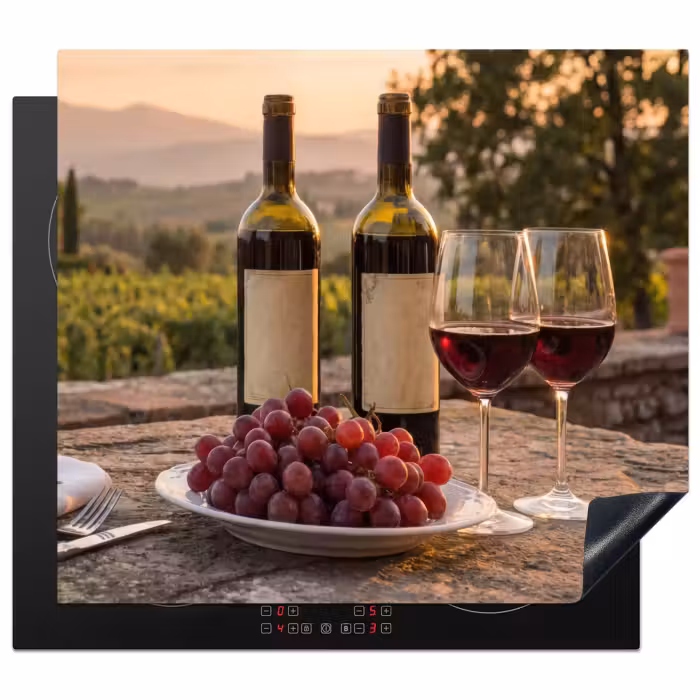 Herdabdeckplatte - Wein - Gläser - Trauben - Weinberg