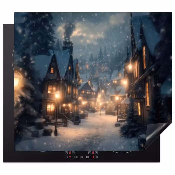 Herdabdeckplatte - Winterdorf - Schnee - Dunkelheit