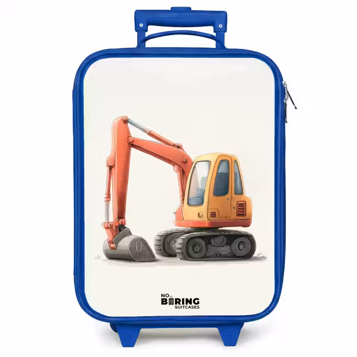 Kinderkoffer Blau - Bagger - Signiert - Orange