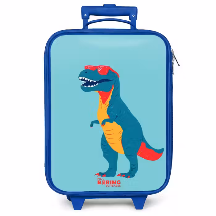 Kinderkoffer Blau - Cooler T. rex mit Sonnenbrille